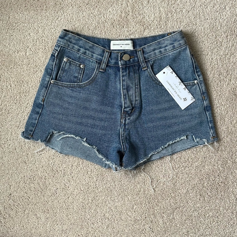 Goodnight Macaroon Blue Jean Shorts High-Waisted Frayed